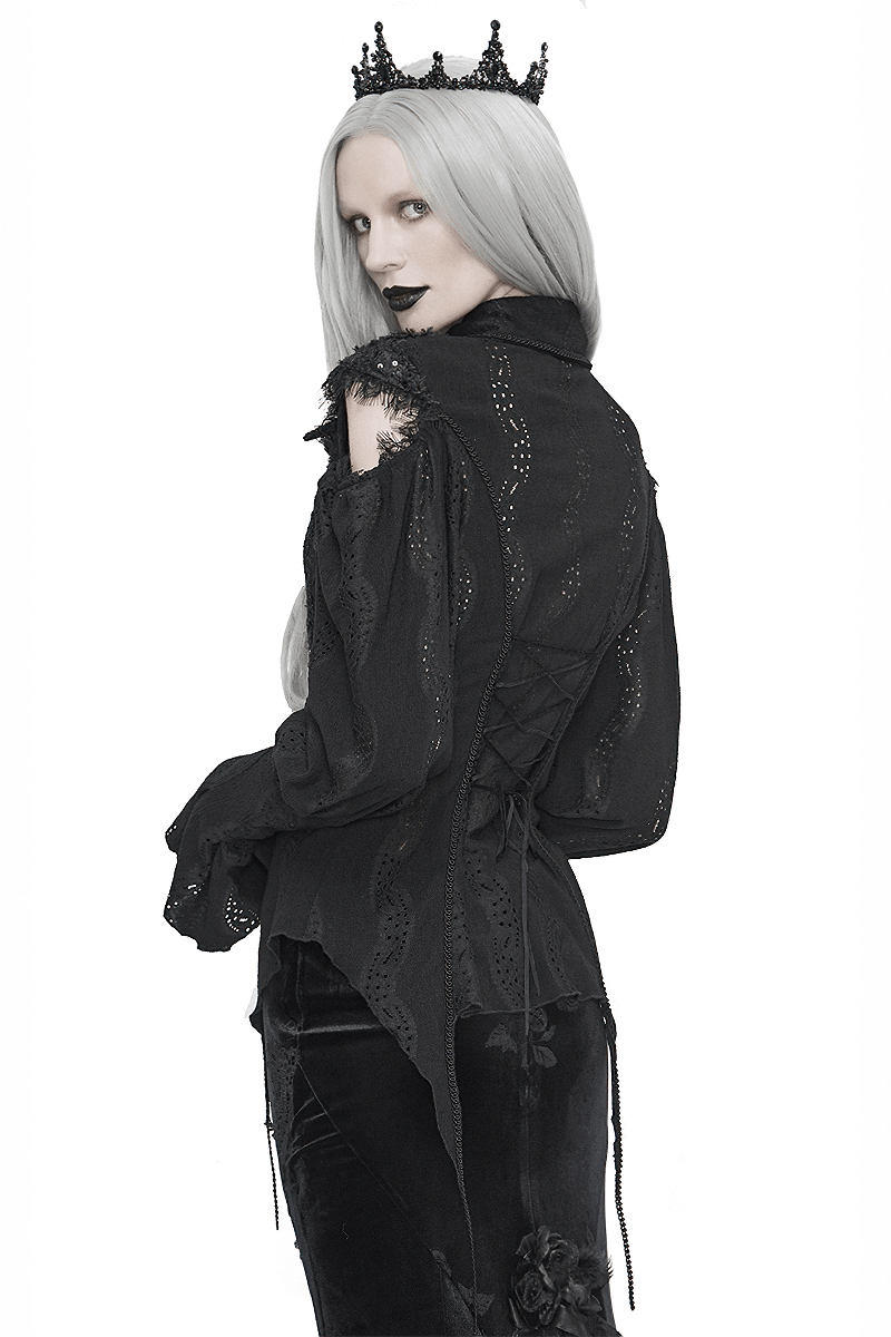 Gothic Hollowed-out Long Lantern Sleeves Blouse / Women's Irregular Shirts with Lace-up Back