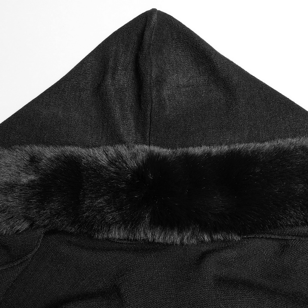 Gothic Hooded Cape with Faux Fur Trim and Lace Hem