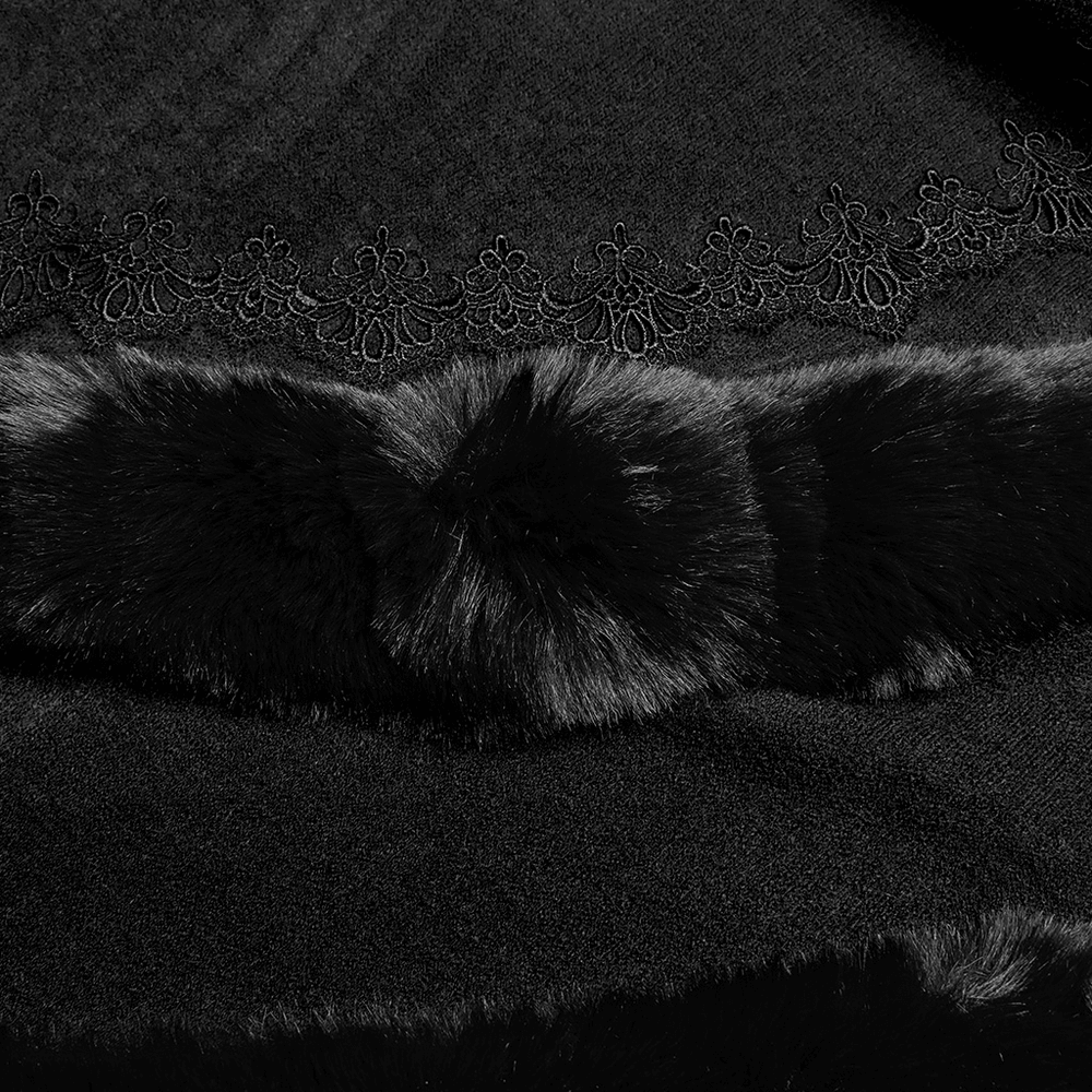 Gothic Hooded Cape with Faux Fur Trim and Lace Hem