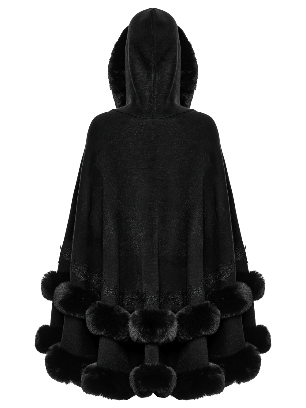 Gothic Hooded Cape with Faux Fur Trim and Lace Hem