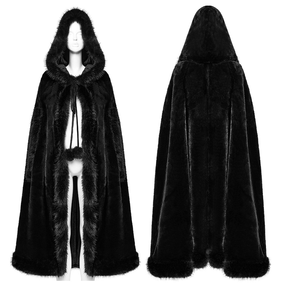 Gothic Hooded Cloak with Faux Fur Trim for Women