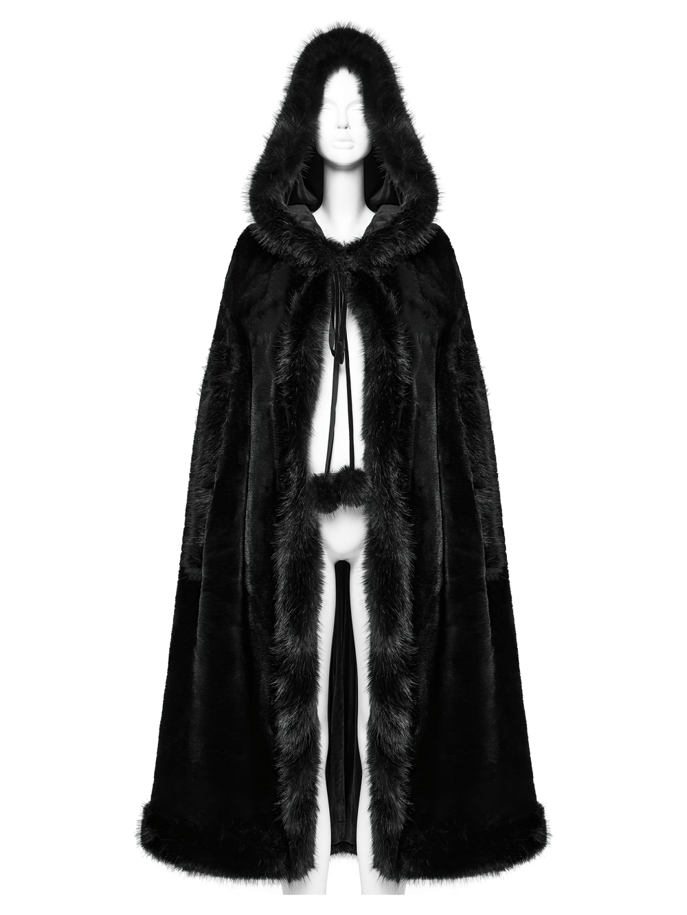 Gothic Hooded Cloak with Faux Fur Trim for Women