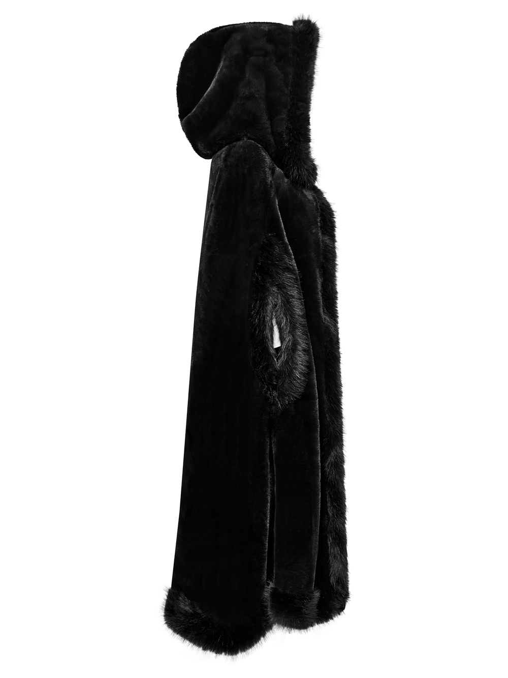 Gothic Hooded Cloak with Faux Fur Trim for Women