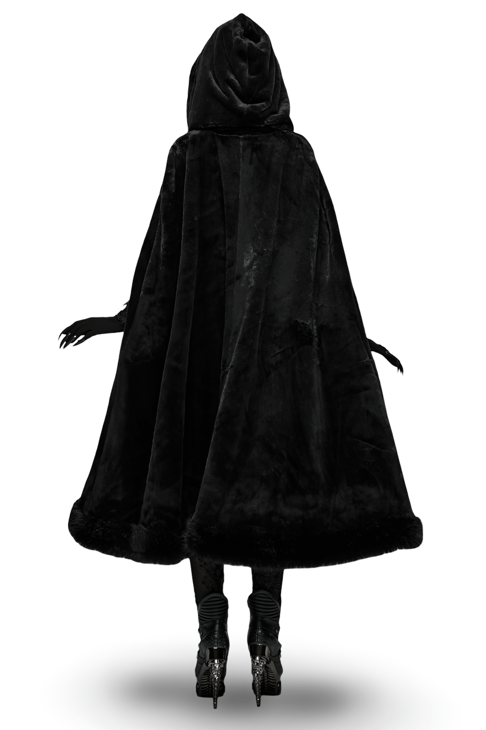Gothic Hooded Cloak with Faux Fur Trim for Women