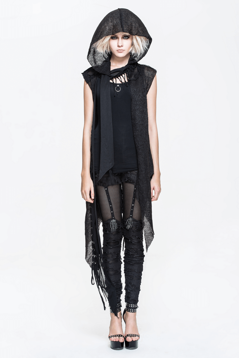 Gothic Hooded Lace Cape / Asymmetric Vest with Lacing at the Back / Women's Costume Cape