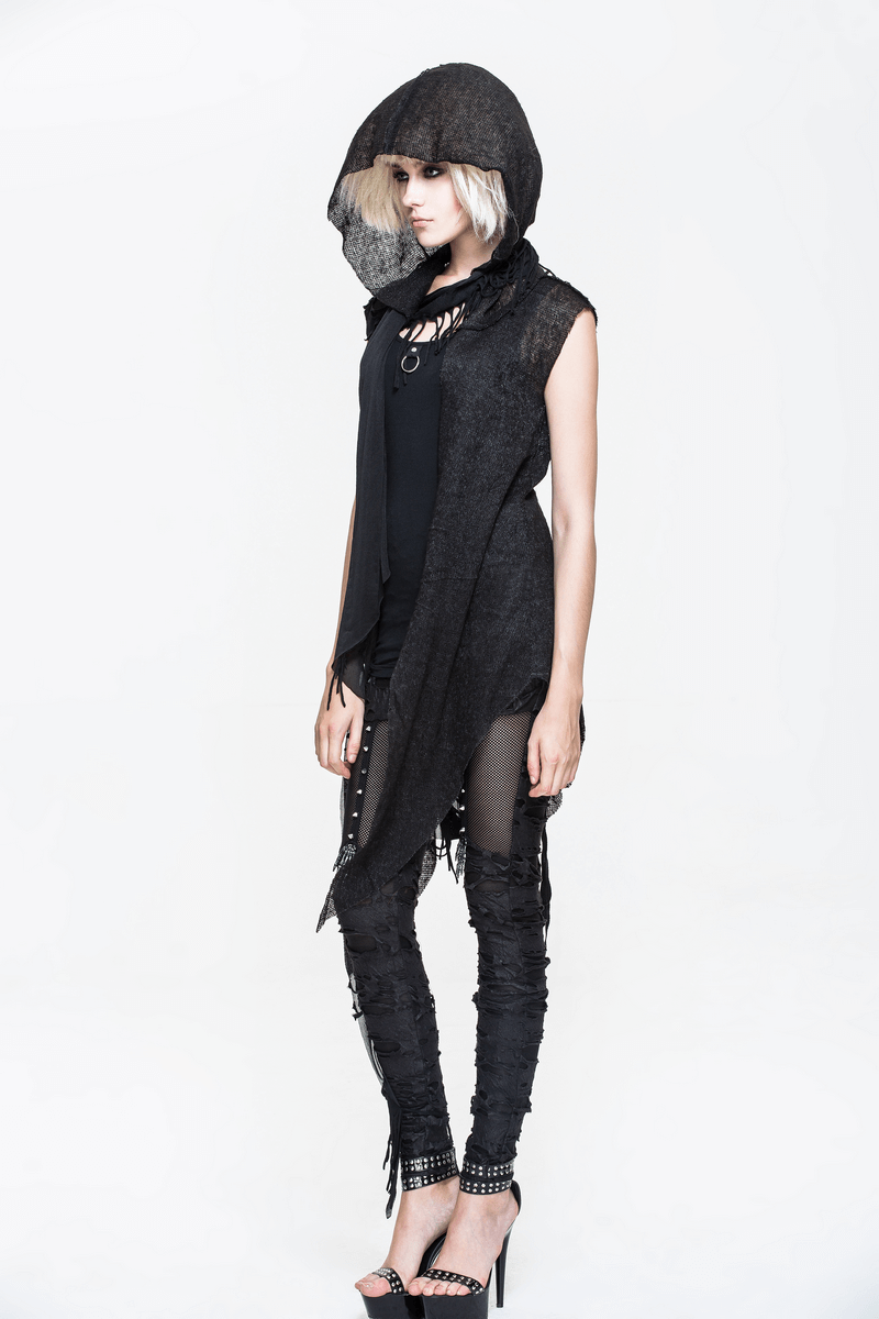 Gothic Hooded Lace Cape / Asymmetric Vest with Lacing at the Back / Women's Costume Cape