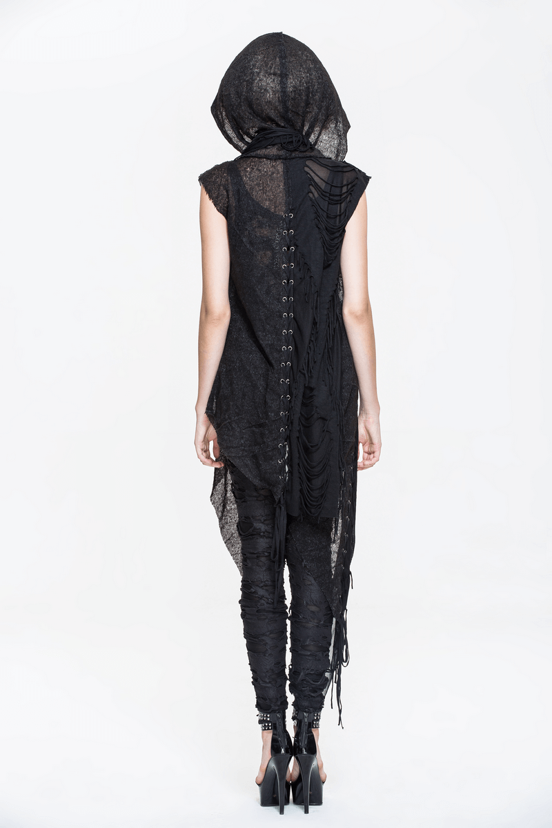 Gothic Hooded Lace Cape / Asymmetric Vest with Lacing at the Back / Women's Costume Cape
