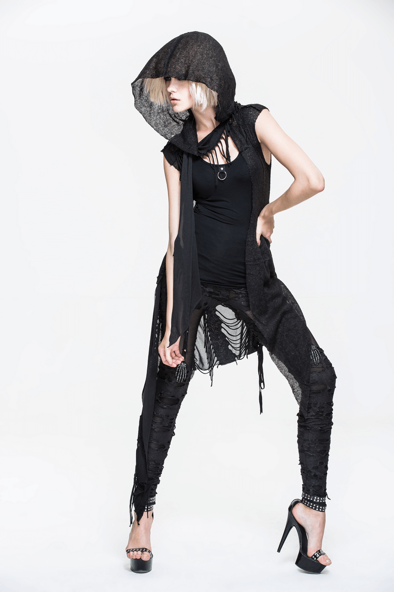 Gothic Hooded Lace Cape / Asymmetric Vest with Lacing at the Back / Women's Costume Cape