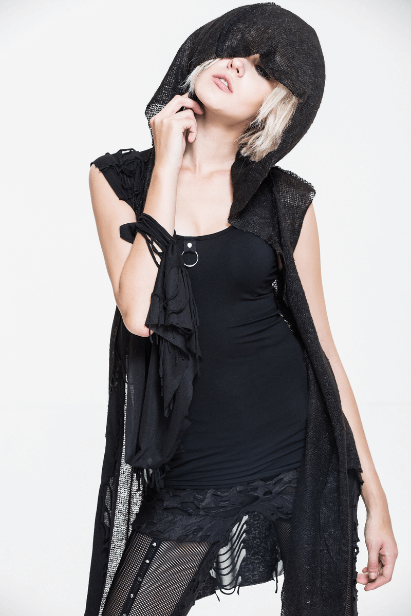 Gothic Hooded Lace Cape / Asymmetric Vest with Lacing at the Back / Women's Costume Cape
