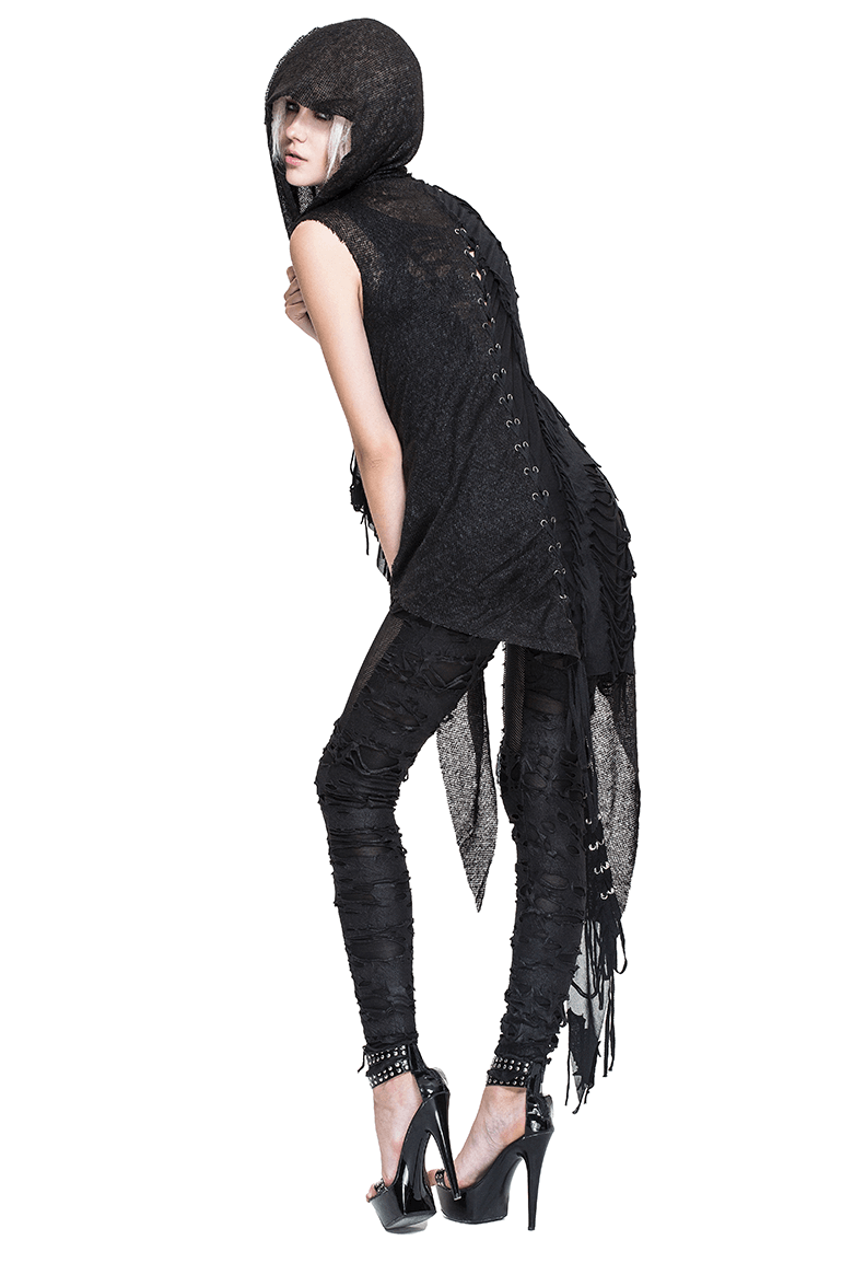 Gothic Hooded Lace Cape / Asymmetric Vest with Lacing at the Back / Women's Costume Cape