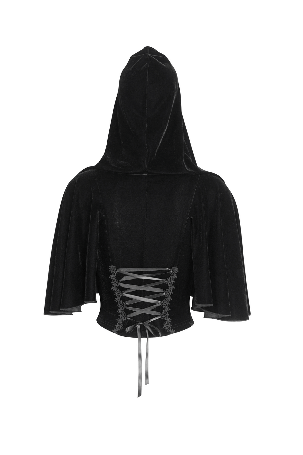 Gothic Hooded Top with Lace-Up Back and Lace Trim