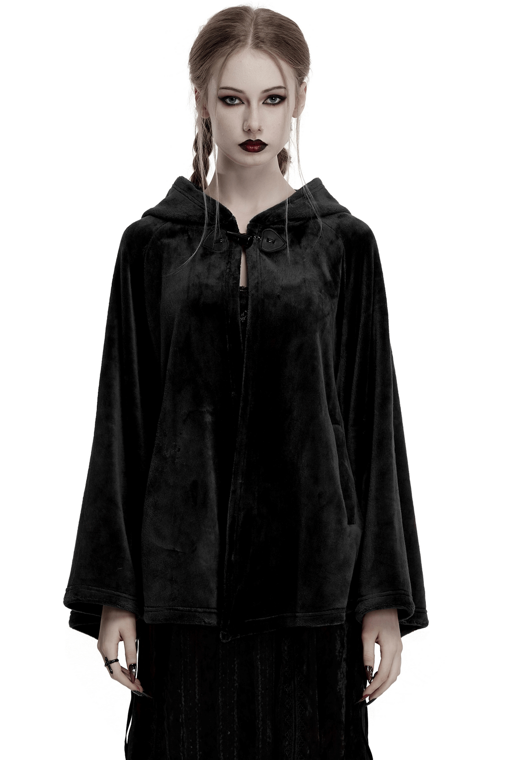 Gothic Hooded Velvet Cape with Crescent Moon Design