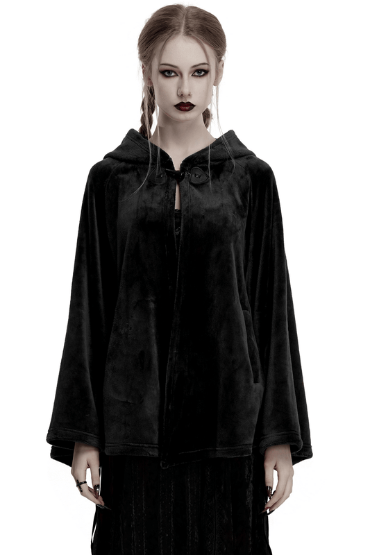 Gothic Hooded Velvet Cape with Crescent Moon Design