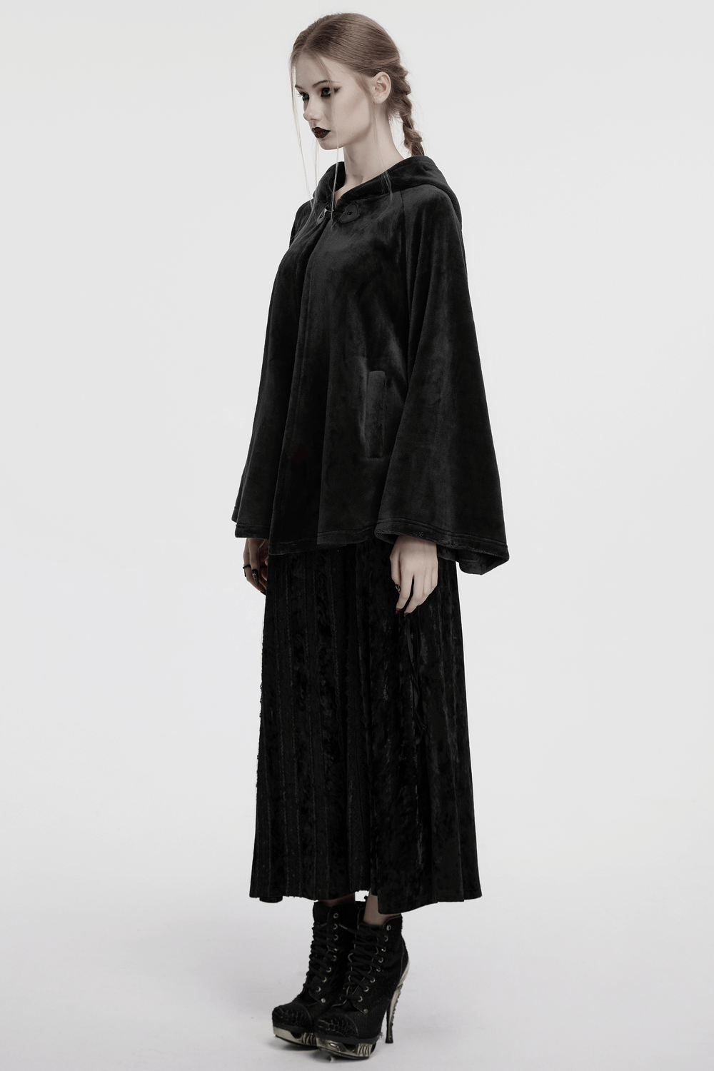 Gothic Hooded Velvet Cape with Crescent Moon Design