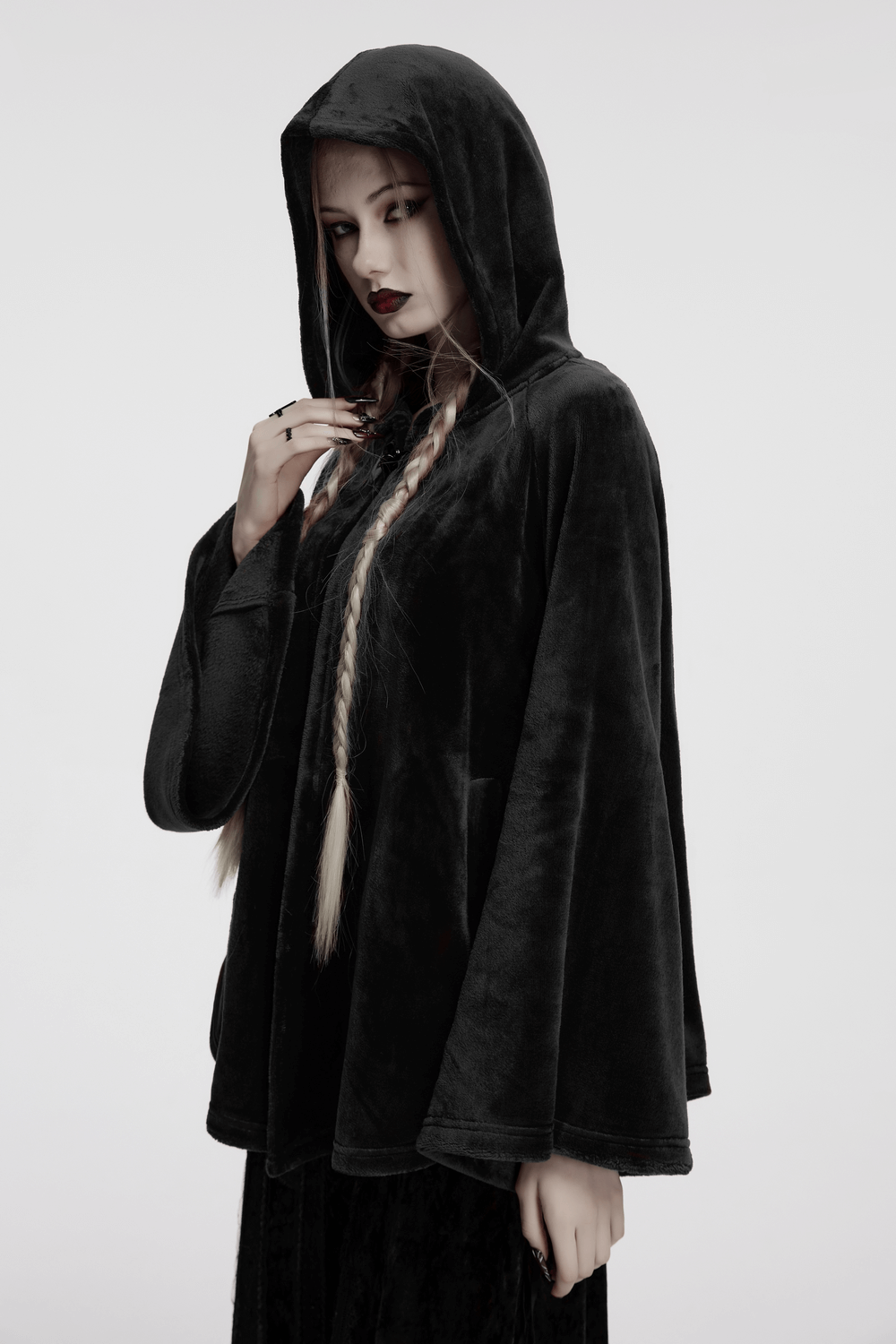 Gothic Hooded Velvet Cape with Crescent Moon Design