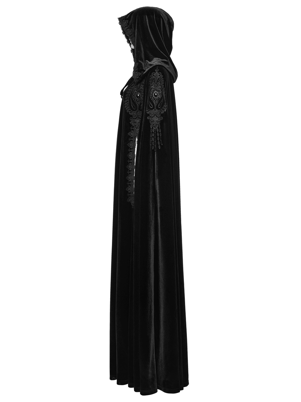 Gothic Hooded Velvet Cloak with Lace and Gem Details