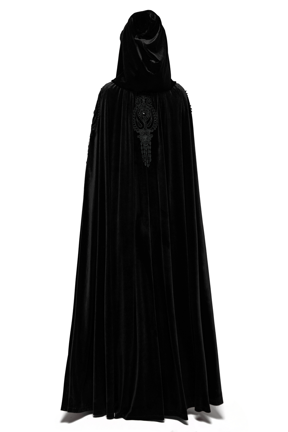 Gothic Hooded Velvet Cloak with Lace and Gem Details
