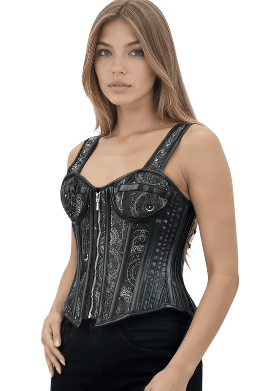 Gothic-Inspired Overbust Corset with Faux Leather Accents
