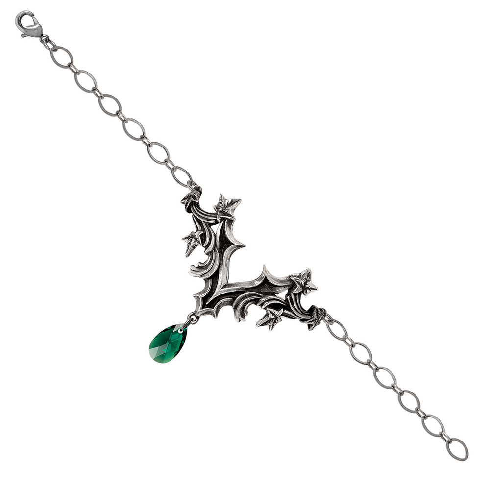 Gothic Ivy Bracelet with Green Crystal Drop Charm