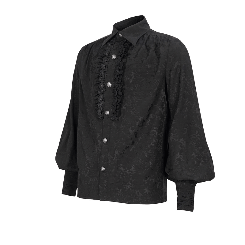 Gothic Jacquard Black Shirt with Lace Ruffles / Male Long Lantern Sleeves Shirt