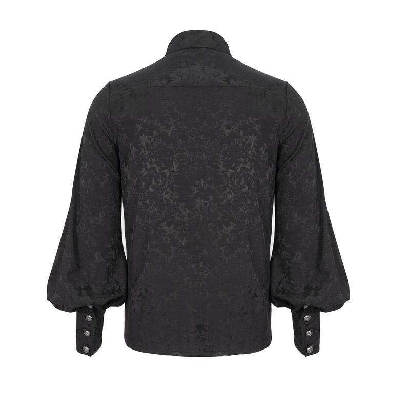Gothic Jacquard Black Shirt with Lace Ruffles / Male Long Lantern Sleeves Shirt