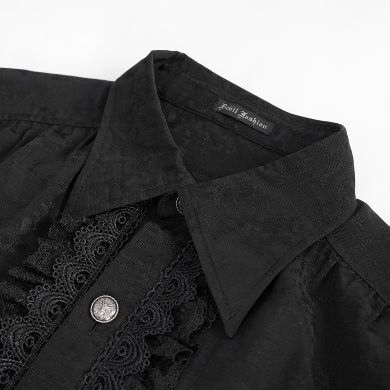 Gothic Jacquard Black Shirt with Lace Ruffles / Male Long Lantern Sleeves Shirt
