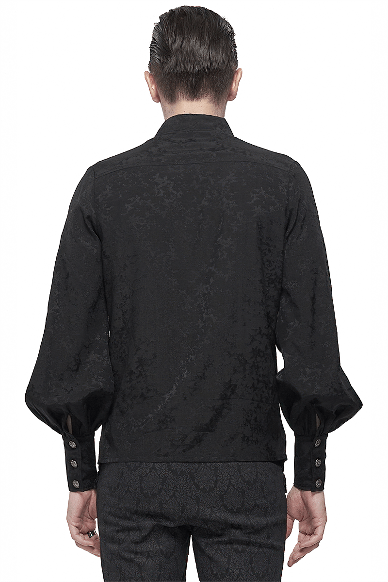 Gothic Jacquard Black Shirt with Lace Ruffles / Male Long Lantern Sleeves Shirt