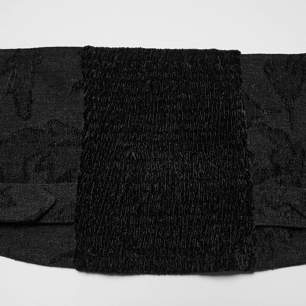 Gothic Jacquard Denim Vest with Detachable Fur Collar