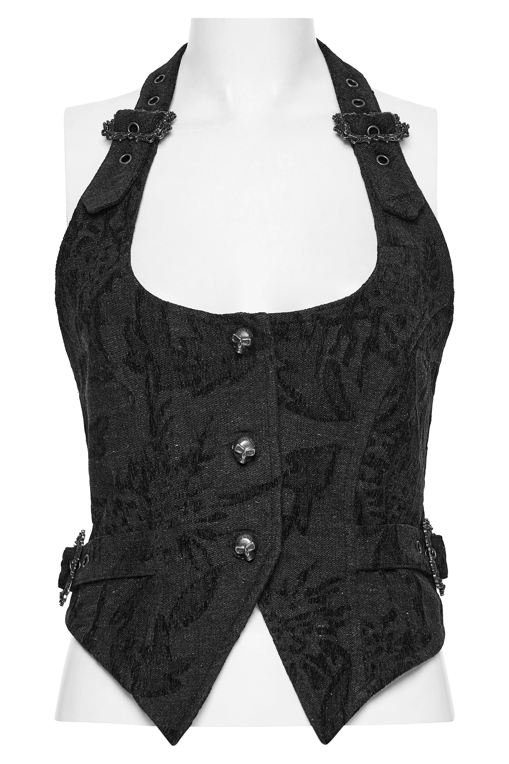 Gothic Jacquard Denim Vest with Detachable Fur Collar