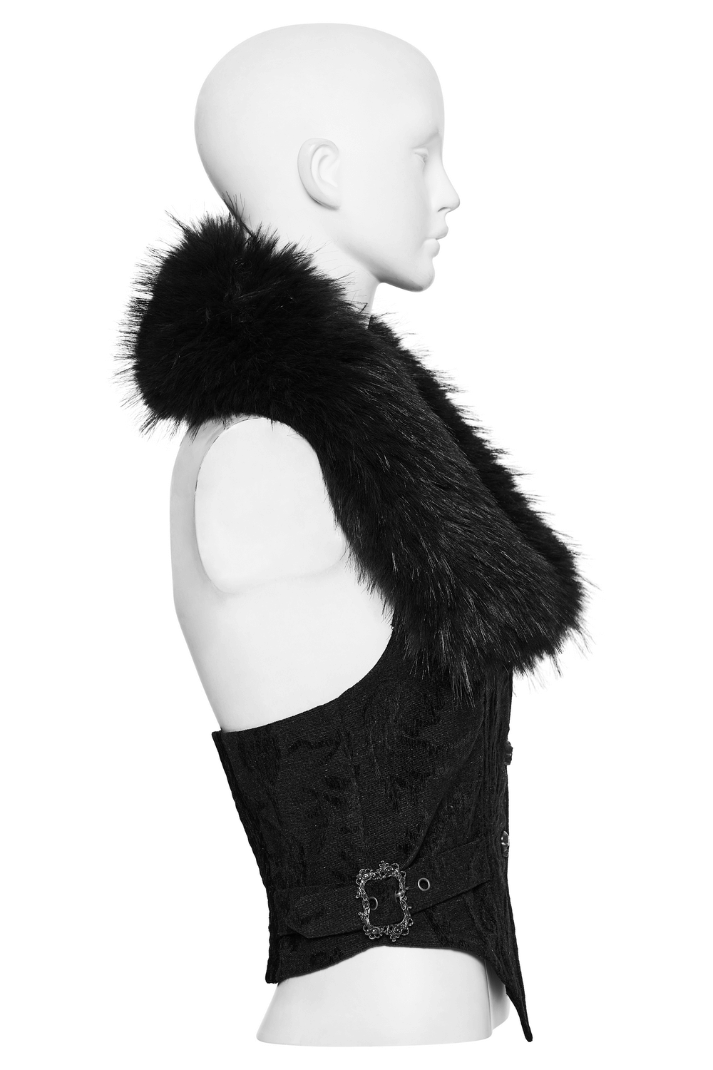 Gothic Jacquard Denim Vest with Detachable Fur Collar