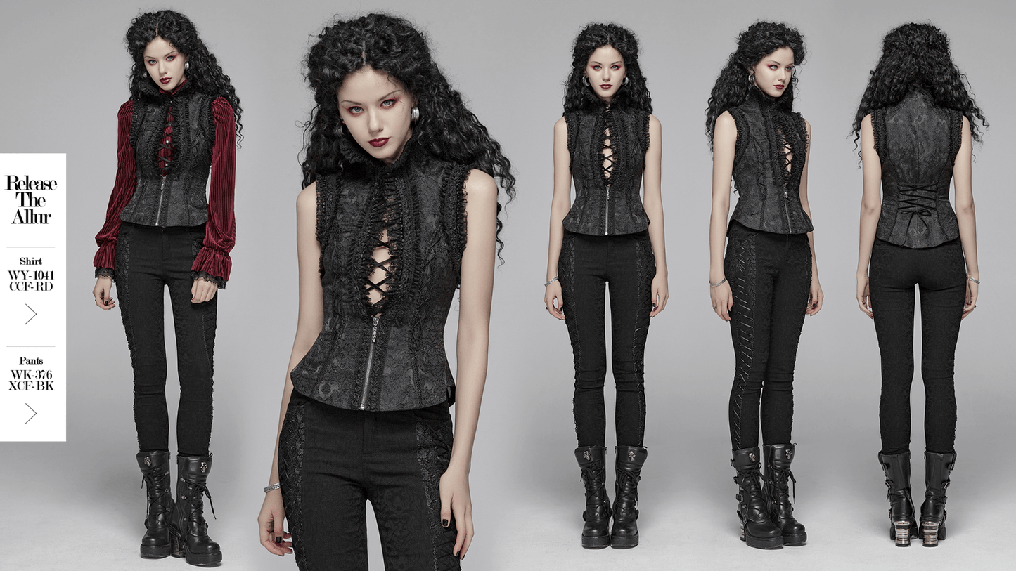 Gothic Jacquard High Collar Waistcoat with Zipper