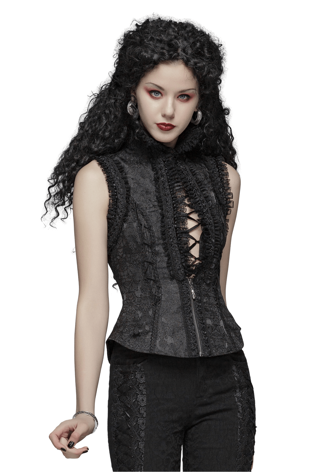 Gothic Jacquard High Collar Waistcoat with Zipper
