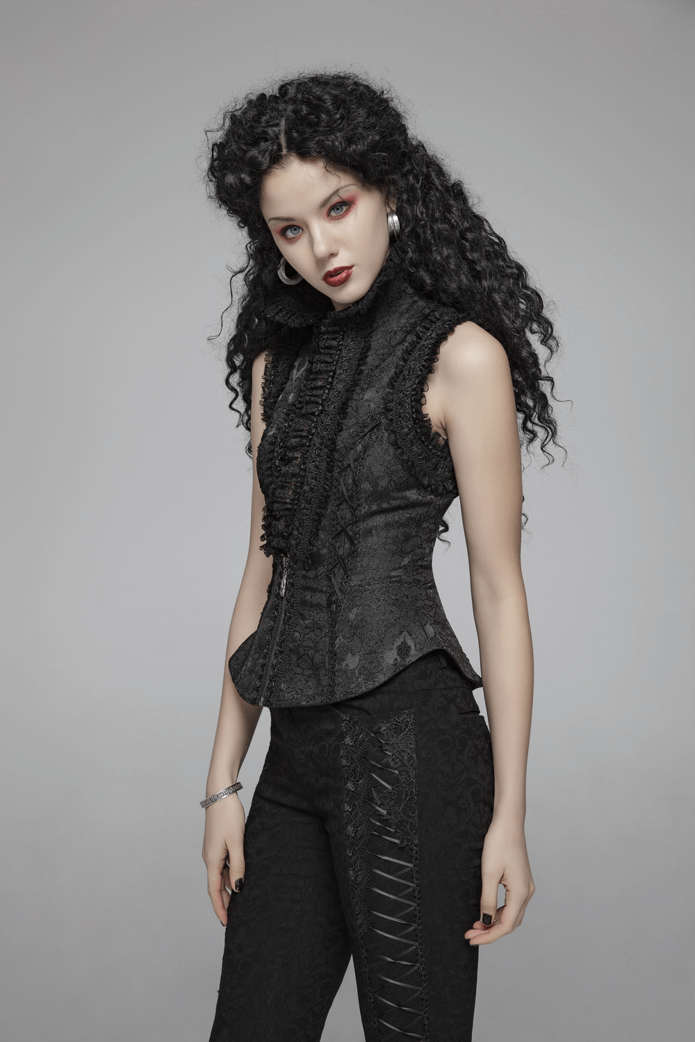 Gothic Jacquard High Collar Waistcoat with Zipper
