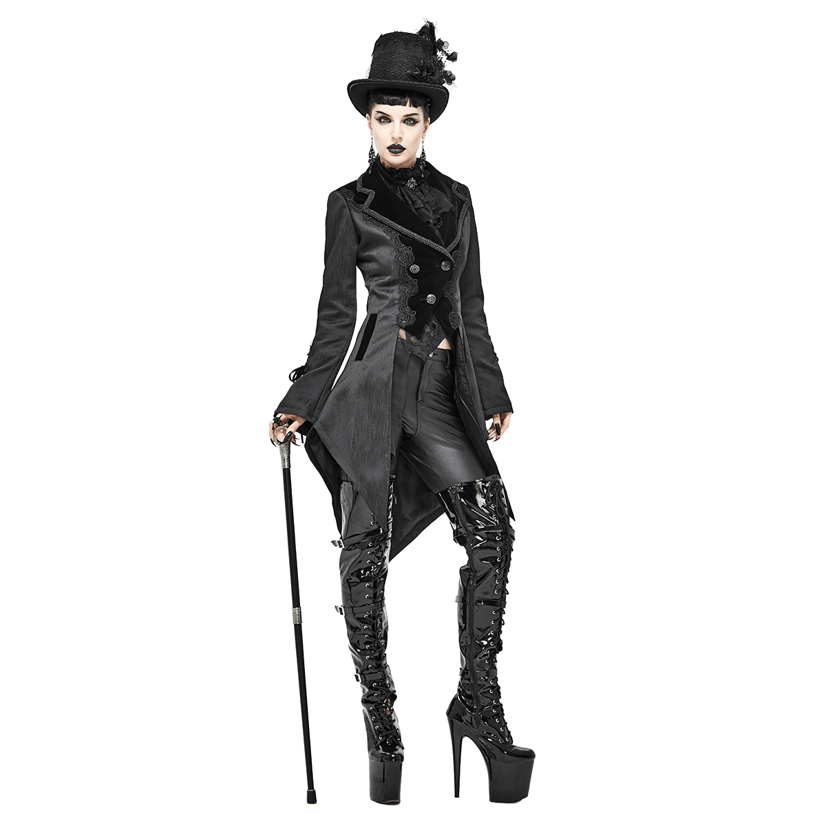 Gothic Jacquard Swallow-tailed Coat / Gorgeous Black V-neck Buttons Coat