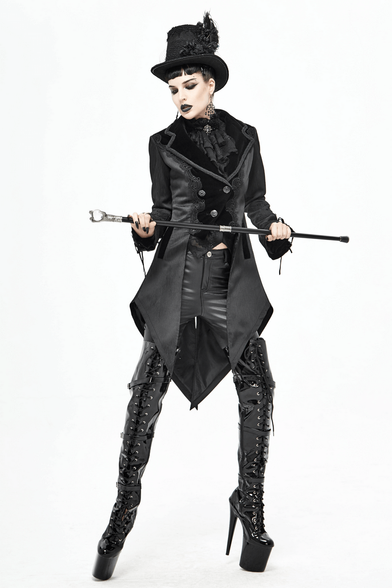 Gothic Jacquard Swallow-tailed Coat / Gorgeous Black V-neck Buttons Coat