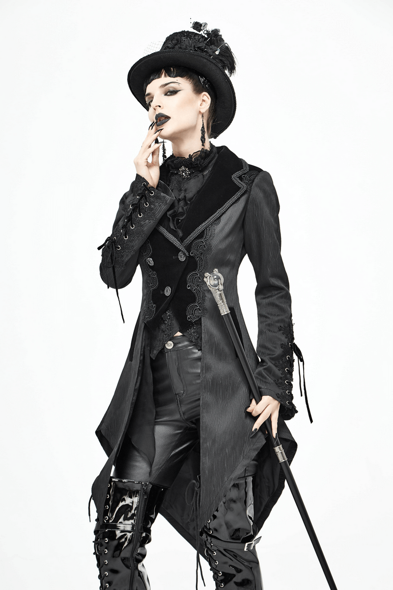 Gothic Jacquard Swallow-tailed Coat / Gorgeous Black V-neck Buttons Coat
