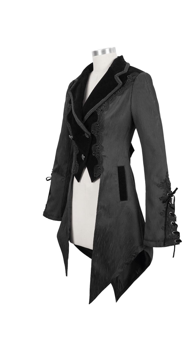 Gothic Jacquard Swallow-tailed Coat / Gorgeous Black V-neck Buttons Coat