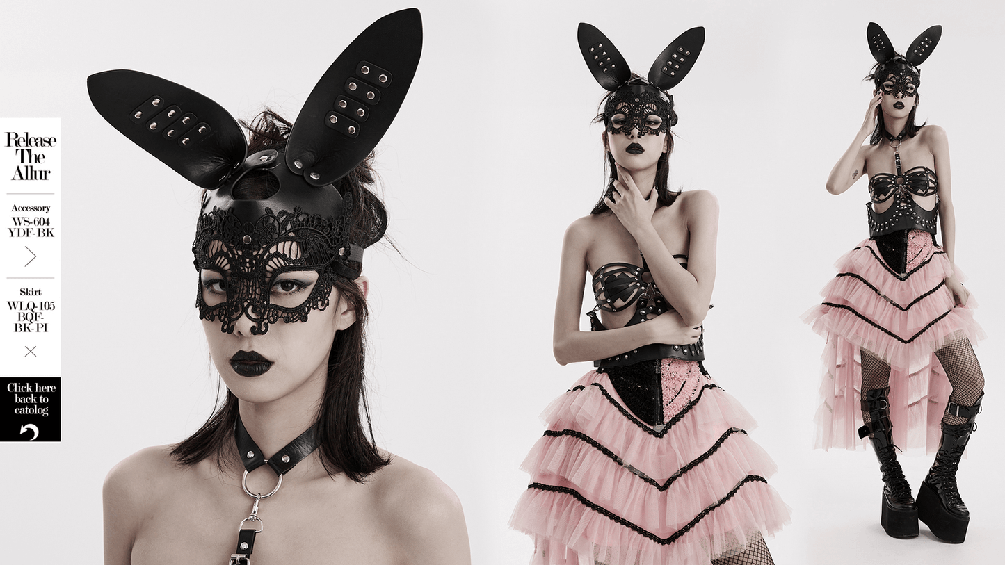 Gothic Lace And Leather Bunny Mask with 3D Ears