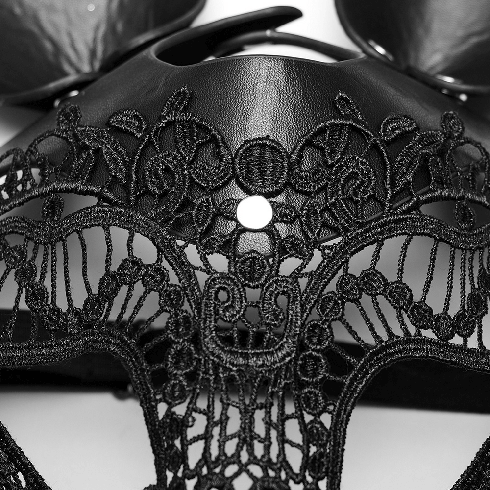 Gothic Lace And Leather Bunny Mask with 3D Ears
