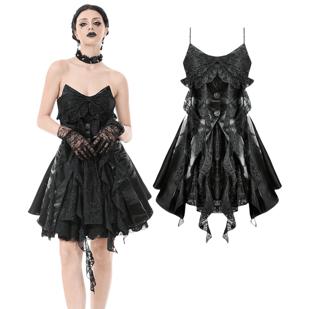 Gothic Lace and Satin Corset Mini Dress with Ruffle Details
