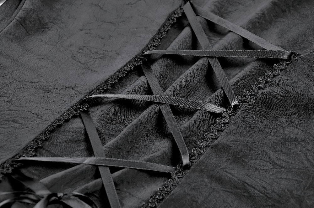 Gothic Lace Bell-Sleeve Black Dress with Corset Back