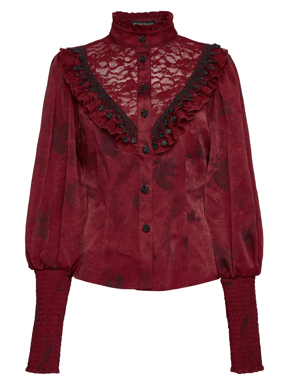 Gothic Lace Blouse with Ruffles and Rose Buttons