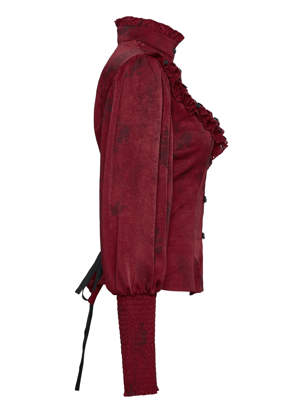 Gothic Lace Blouse with Ruffles and Rose Buttons