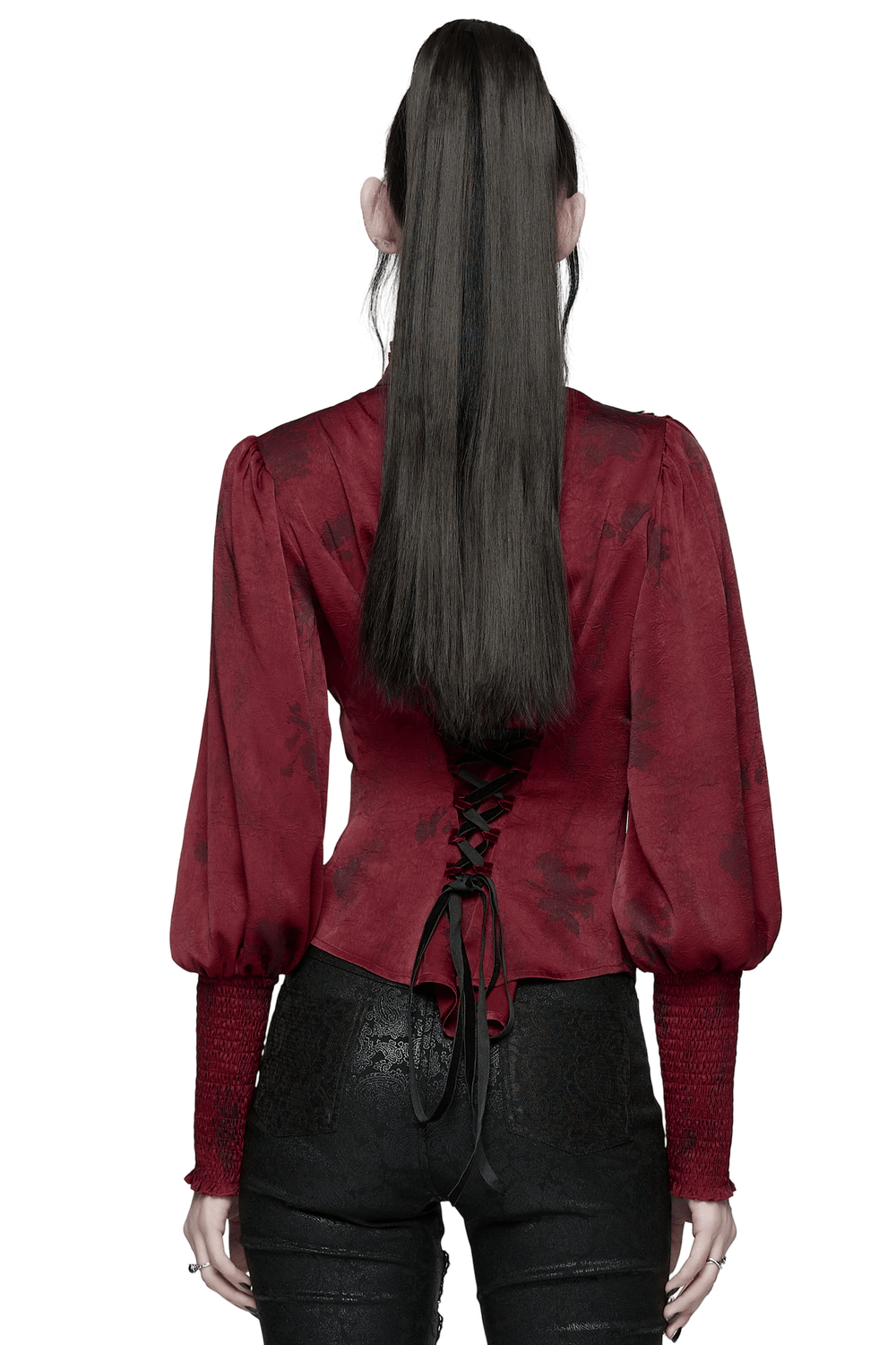 Gothic Lace Blouse with Ruffles and Rose Buttons