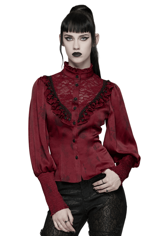 Gothic Lace Blouse with Ruffles and Rose Buttons