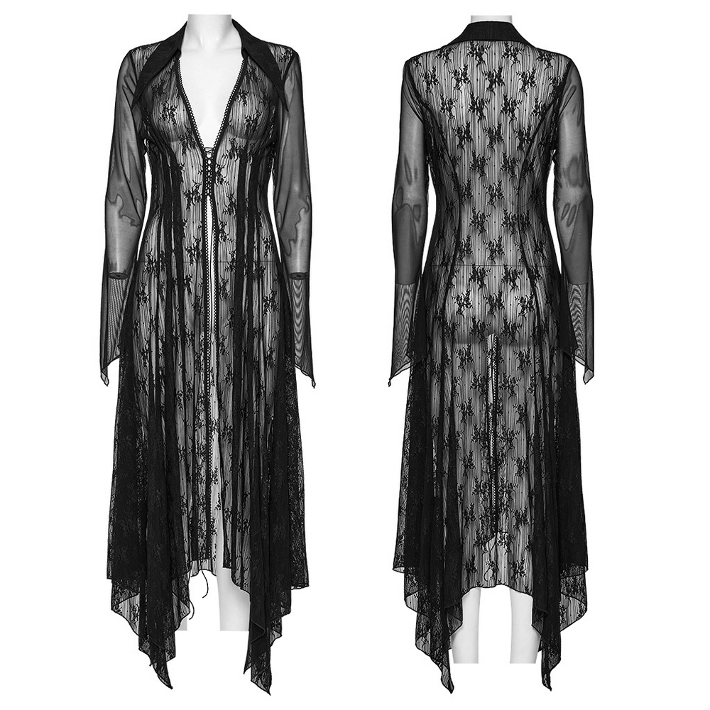 Gothic Lace Cape with Drawstring and Irregular Hem Detail