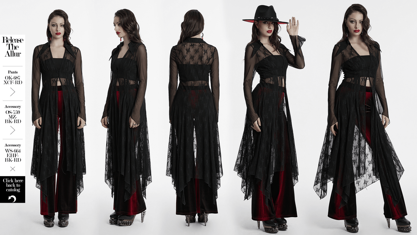 Gothic Lace Cape with Drawstring and Irregular Hem Detail