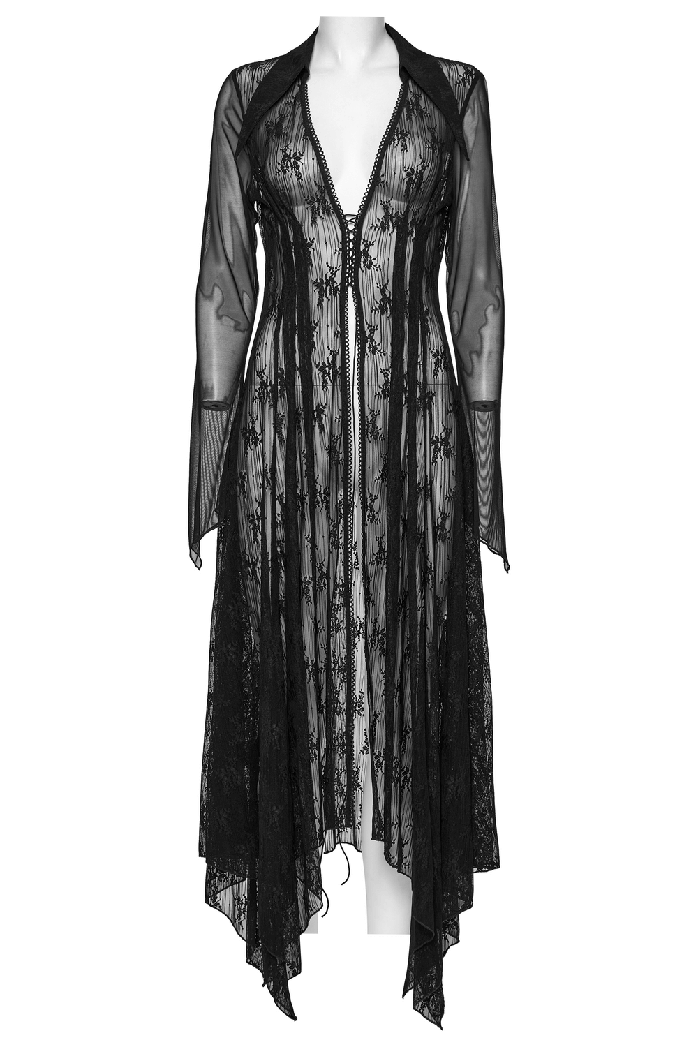 Gothic Lace Cape with Drawstring and Irregular Hem Detail