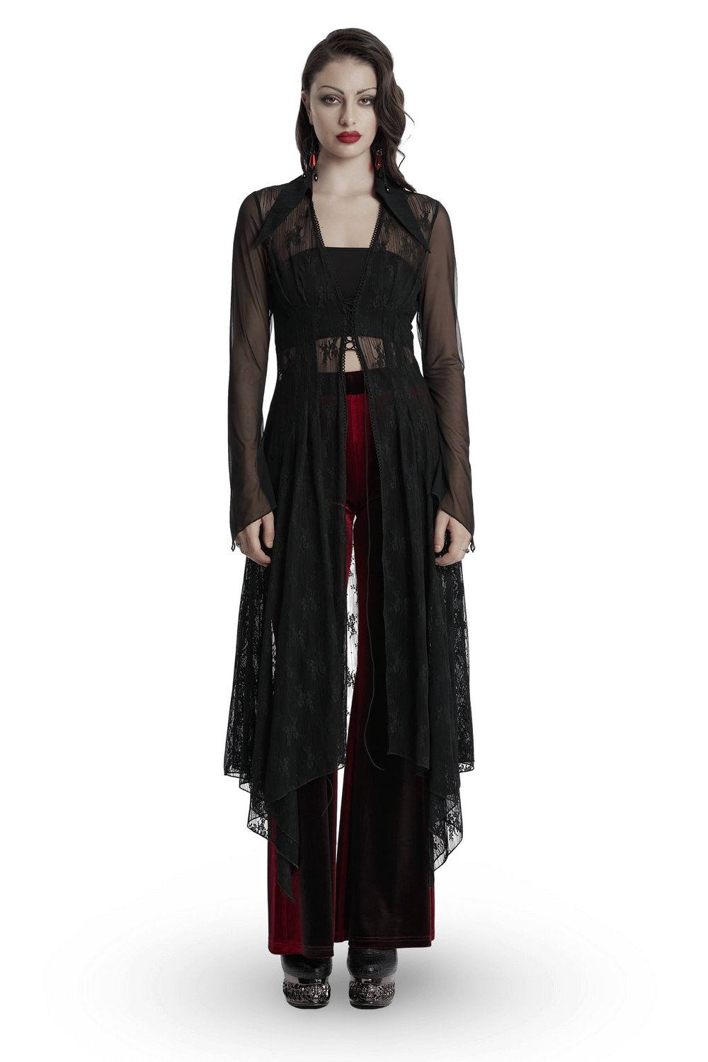 Gothic Lace Cape with Drawstring and Irregular Hem Detail