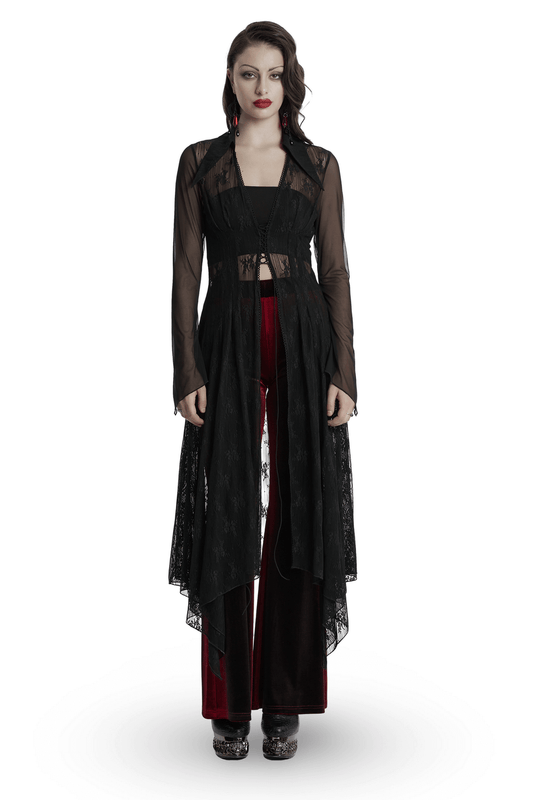 Gothic Lace Cape with Drawstring and Irregular Hem Detail